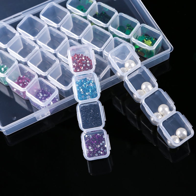 Eiito Diamond Painting Storage Containers, 2pcs 28 Grids Clear Diamond Painting Accessories and Tools Boxes Bead Organizers Diamond Art Embroidery Storage with 200PCS Label Stickers - Image 3